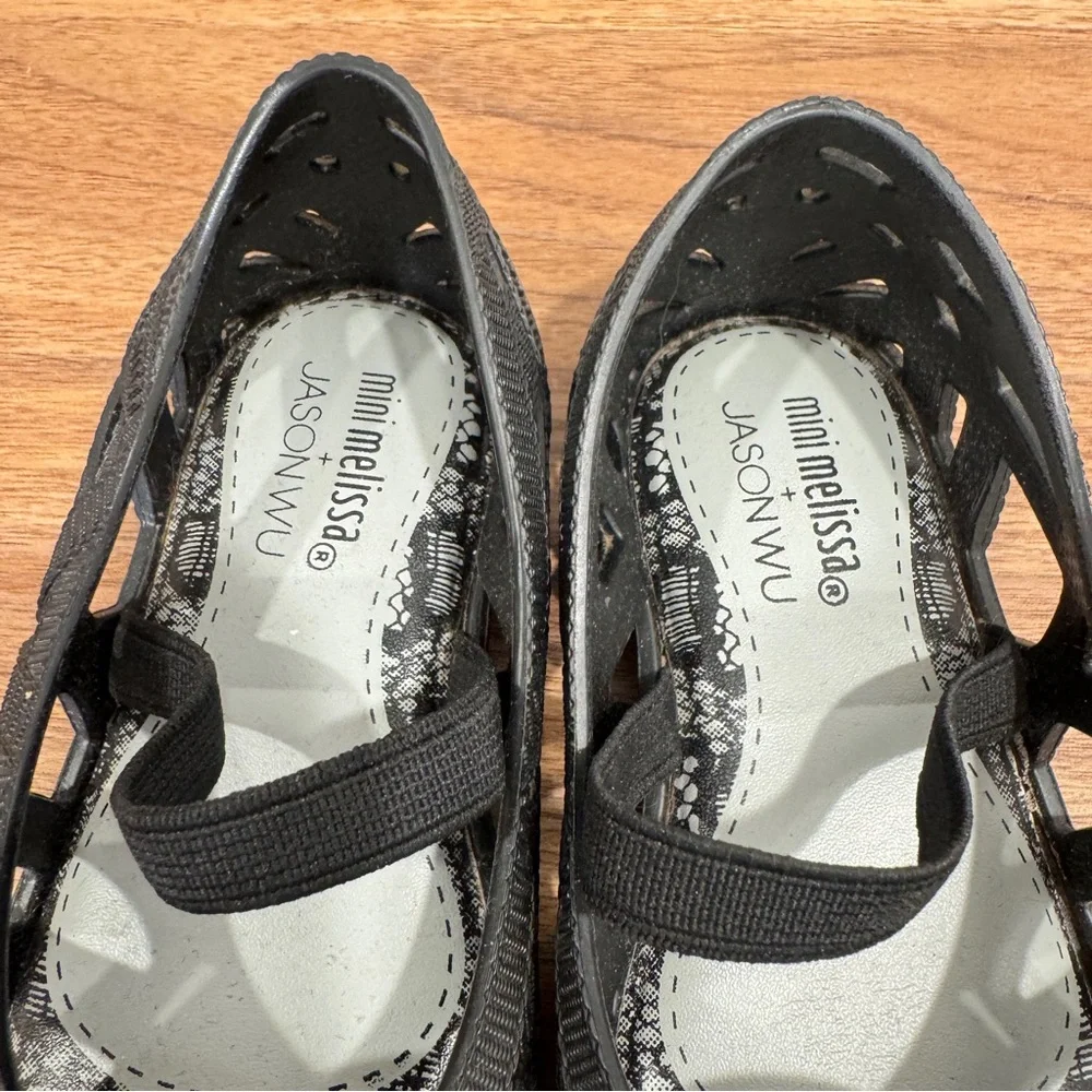 Mini Melissa Jason Wu Black Flats Girls 7 Sandals Cutout Casual Dressy Mary Jane